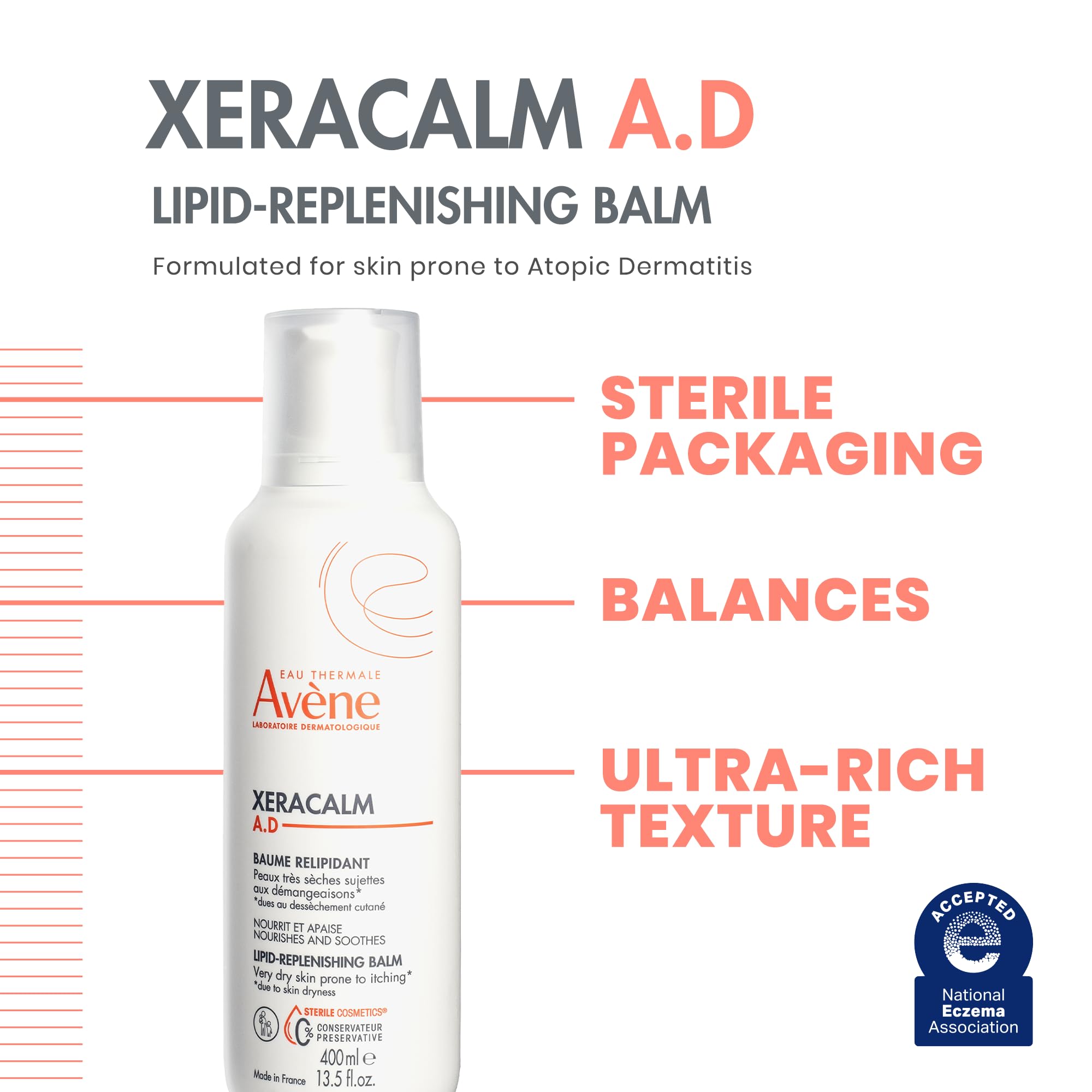 Avène XeraCalm A.D Lipid-Replenishing Balm, Atopic Dermatitis, Eczema-Prone, No Preservatives, Fragrance-Free, 6.7 Oz